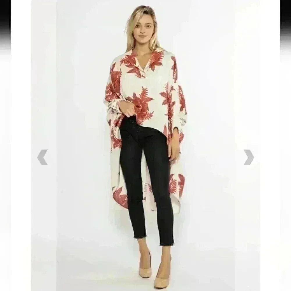 Gracia Tropical Print Unbalance Bottom Top Size Large